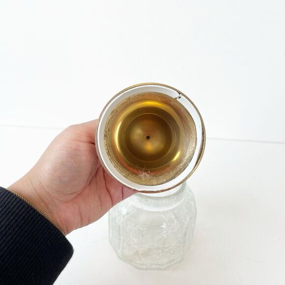 Vintage 1980s Croscill Home Saxony Gold Lid Crackle Glass Jar 5.5 in Storage - Picture 4 of 8